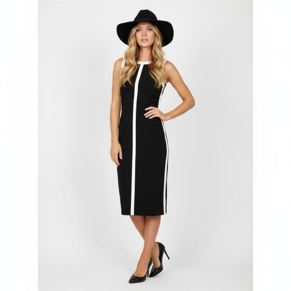 Ralph Lauren Black‎ & White Color Block Sleeveless Knee Length Dress 6